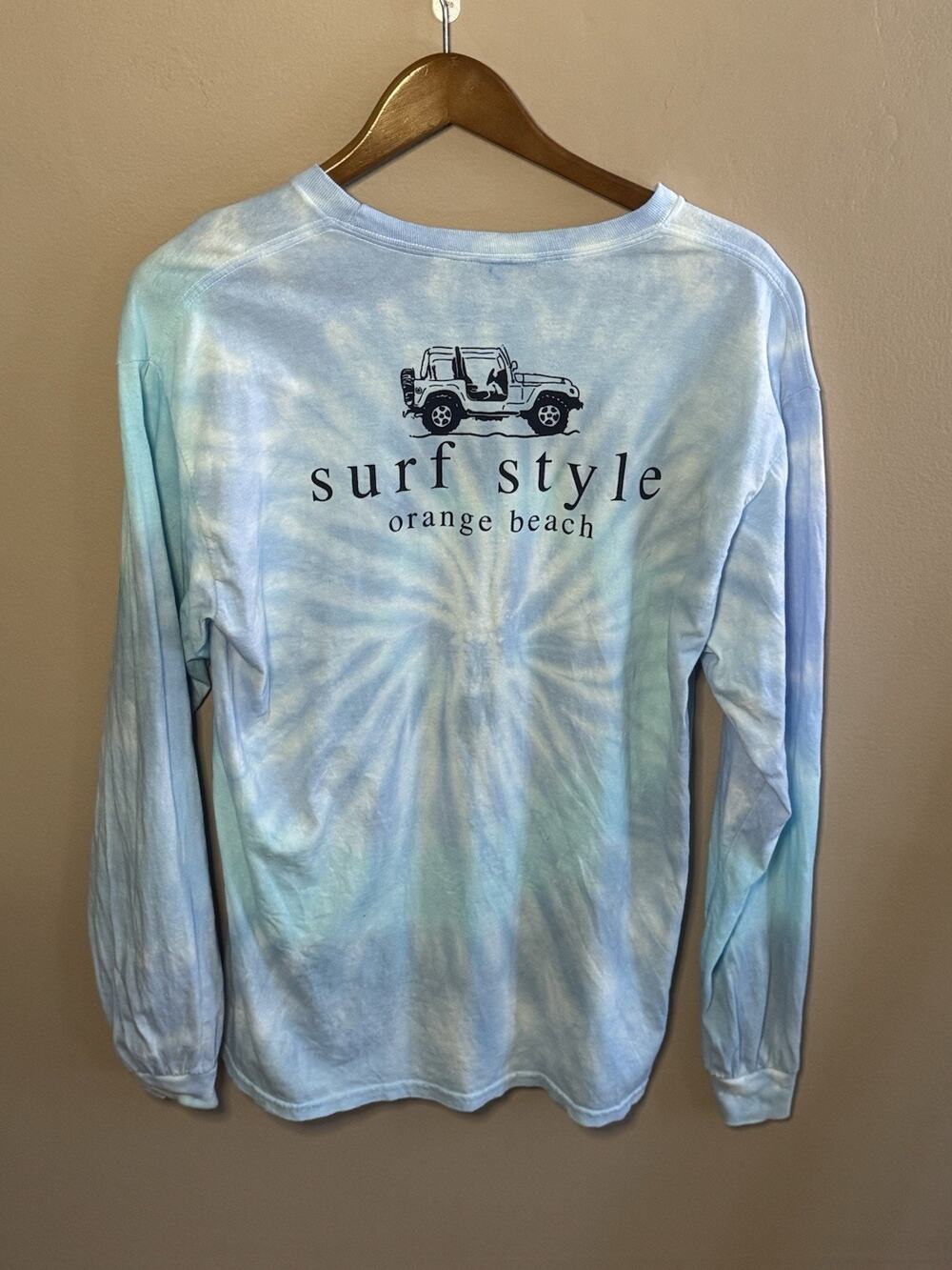 Surf Style Shirt Large Blue Tie Dye Orange Beach Alabama Logo Surf Jeep